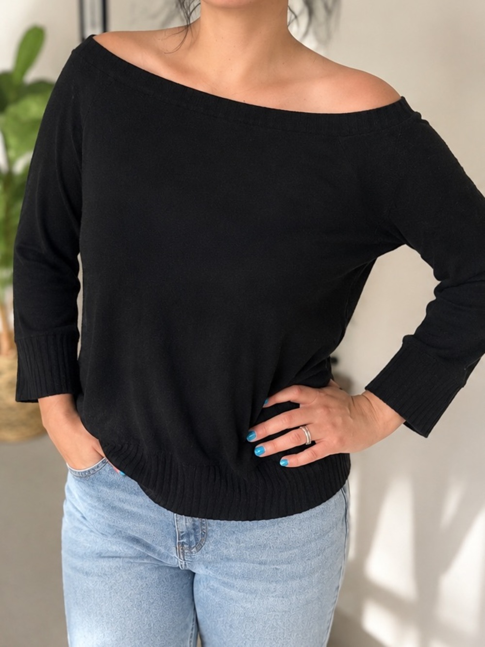 dELiA*s Black Off-the-Shoulder Lightweight Sweater
